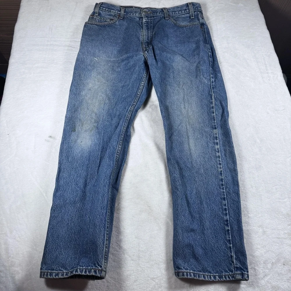 VTG Levis 505 Jeans Mens 36x29 Blue Medium Wash Straight Leg USA Made Distressed